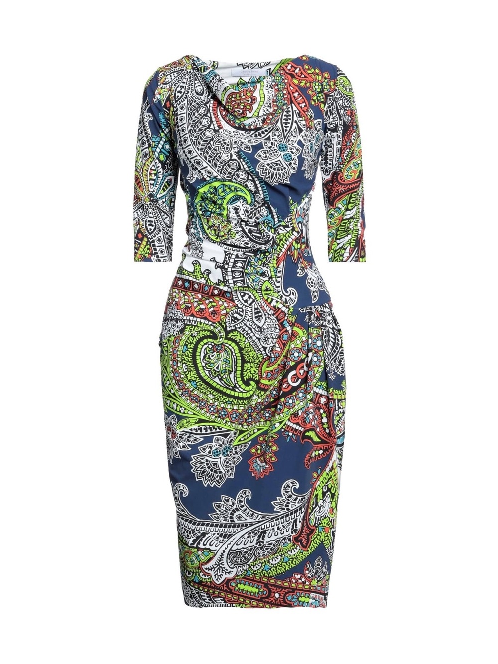 Chiara Boni Navy, Green & Red Paisley Midi Dress